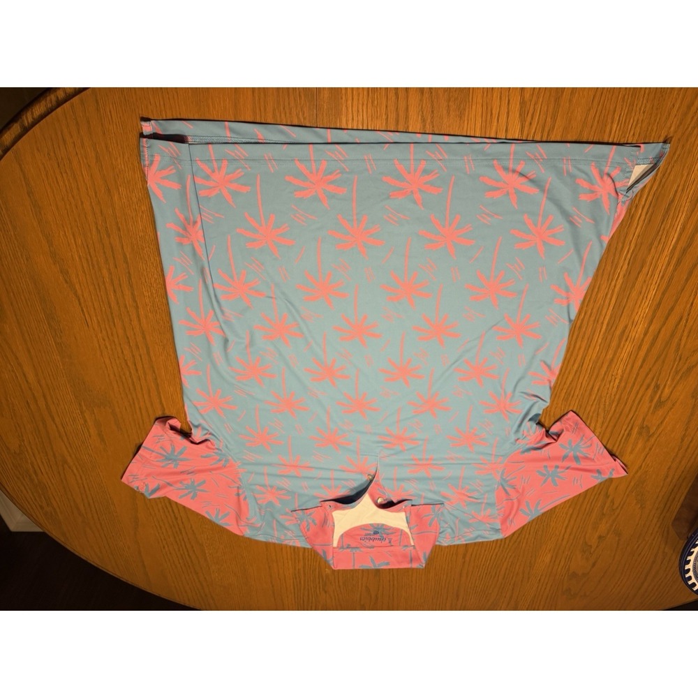 Chubbies Polo Shirt Men's xL Blue Pink Golf Performance Palm Tree AOP Stretch